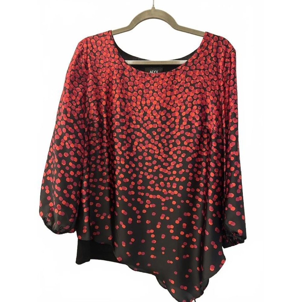 Alyx Womens XL Red Black Polka Dot Asymmetric Layered Blouse 3/4 Balloon Sleeve